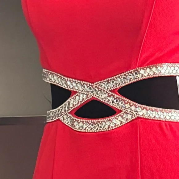 Speechless Red Prom / PageantGown with Halter Neckline and Silver Embellishments - Picture 4 of 10